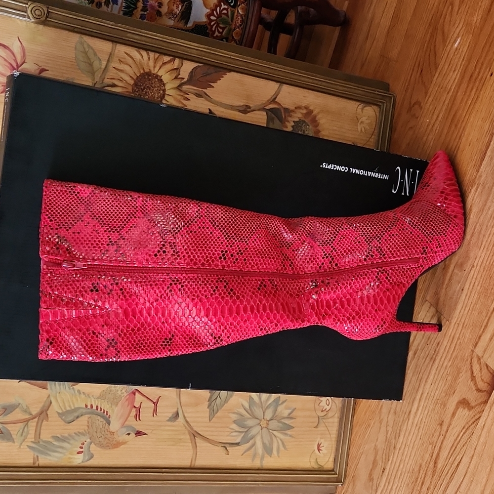 Red and black heel dress boots